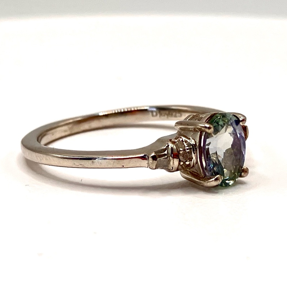 Peacock Tanzanite Ring, Natural Diamond accents in Platinum over Sterling Silver - Picture 7 of 13